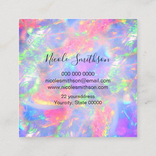 faux holographic pastel opal vierkante visitekaartje (Achterkant)