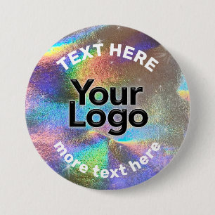 Faux Holographic Rainbow Glitter Business Logo DIY Ronde Button 7,6 Cm