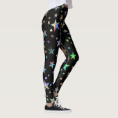 Faux Holographic Rainbow Stars Pattern Chic Black Leggings (Rechts)