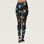 Faux Holographic Rainbow Stars Pattern Chic Black Leggings (Achterkant)