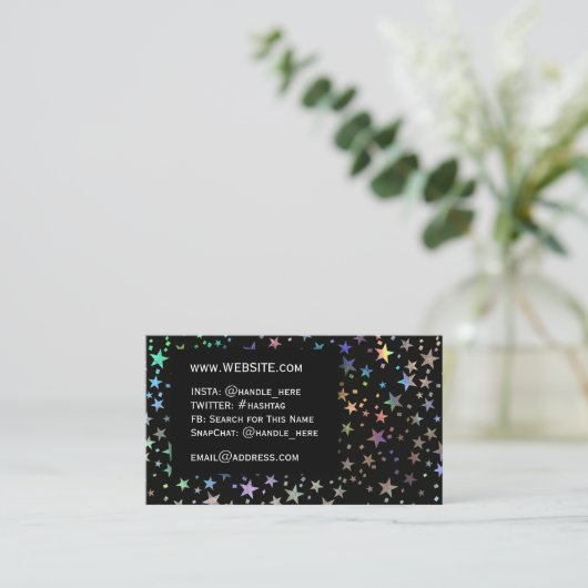 Faux Holographic Rainbow Stars Professional Black Visitekaartje (Staand voorkant)