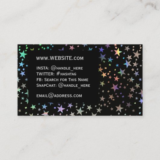 Faux Holographic Rainbow Stars Professional Black Visitekaartje (Voorkant)