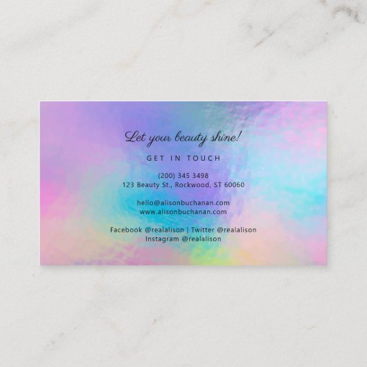 Faux Holographic Script Modern Makeup Artist Visitekaartje (Achterkant)