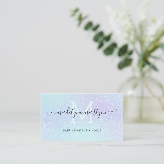 Faux Holographic Signature Script Modern Glam Visitekaartje (Staand voorkant)