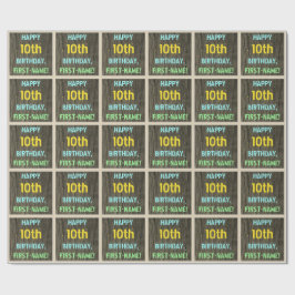 Faux Hood, Tekstverf, 10e verjaardag + Naam Cadeaupapier