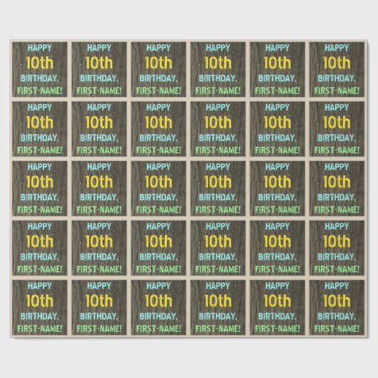Faux Hood, Tekstverf, 10e verjaardag + Naam Cadeaupapier (Vlak)