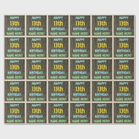Faux Hood, Tekstverf, 13th Birthday + Naam Cadeaupapier (Vlak)