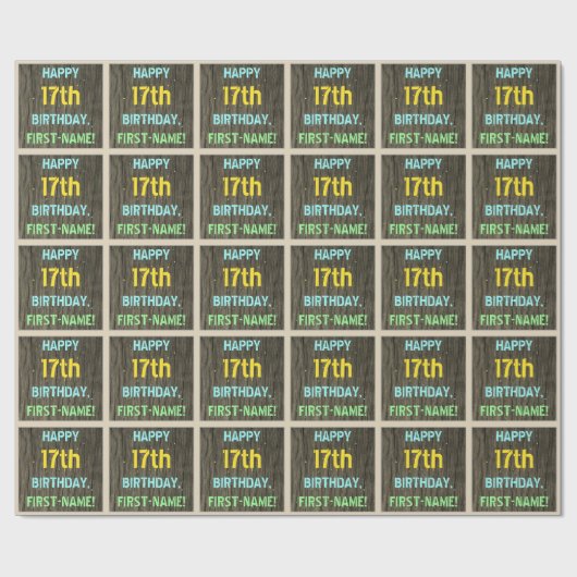 Faux Hood, Tekstverf, 17th Birthday + Naam Cadeaupapier (Vlak)