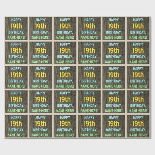 Faux Hood, Tekstverf, 19th Birthday + Naam Cadeaupapier (Vlak)