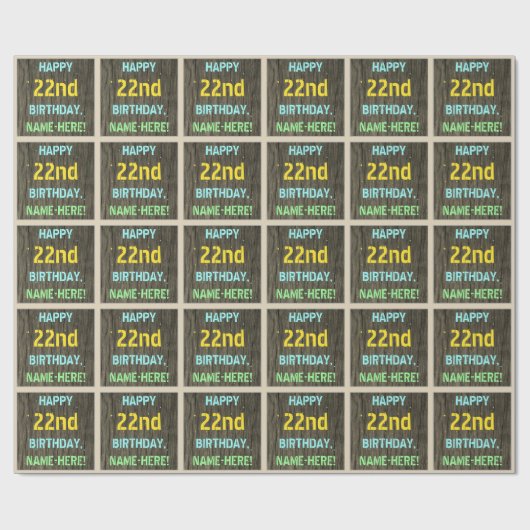 Faux Hood, Tekstverf, 22e verjaardag + Naam Cadeaupapier (Vlak)
