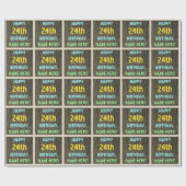 Faux Hood, Tekstverf, 24th Birthday + Naam Cadeaupapier (Vlak)