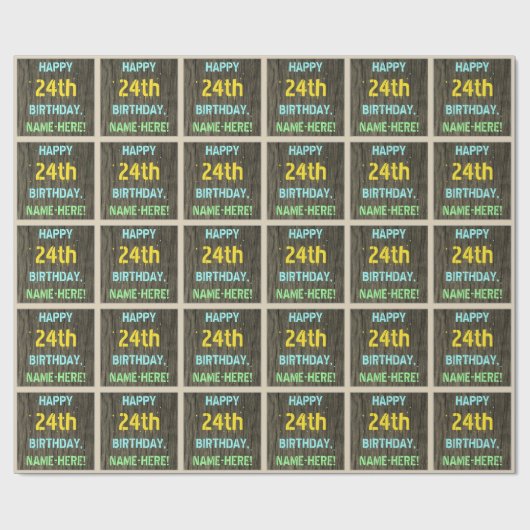 Faux Hood, Tekstverf, 24th Birthday + Naam Cadeaupapier (Vlak)