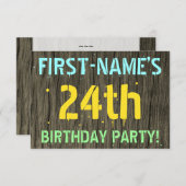 Faux Hood, Tekstverf, 24th Birthday + Naam Kaart (Voorkant / Achterkant)