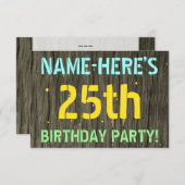 Faux Hood, Tekstverf, 25th Birthday + Naam Kaart (Voorkant / Achterkant)