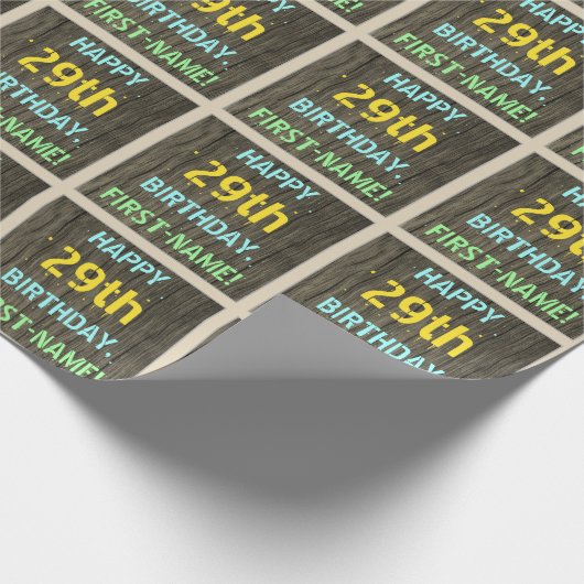 Faux Hood, Tekstverf, 29th Birthday + Naam Cadeaupapier (Hoek)