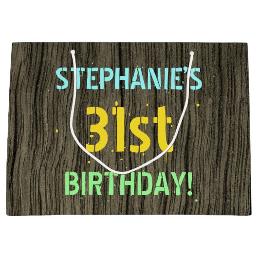 Faux Hood, Tekstverf, 31st Birthday + Naam Groot Cadeauzakje (Voorkant)