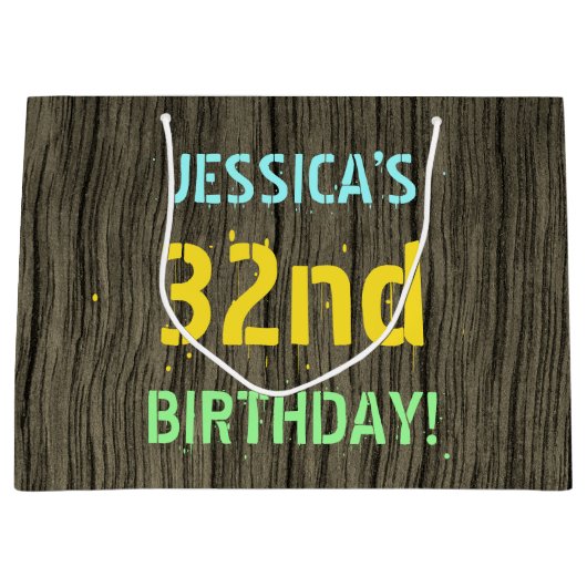 Faux Hood, Tekstverf, 32e verjaardag + Naam Groot Cadeauzakje (Voorkant)