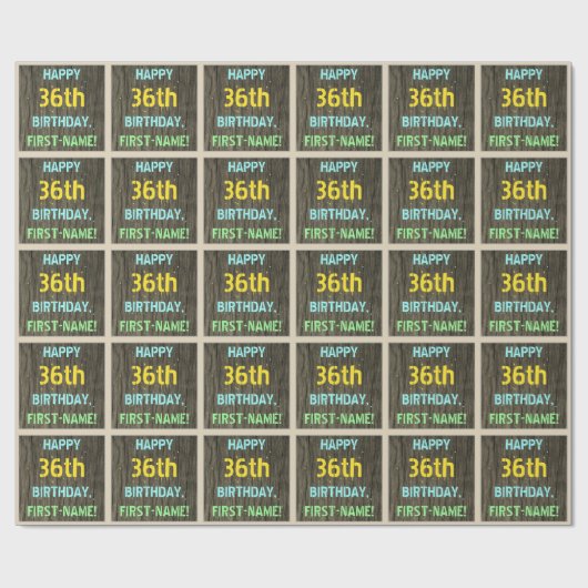 Faux Hood, Tekstverf, 36th Birthday + Naam Cadeaupapier (Vlak)