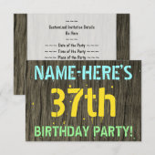 Faux Hood, Tekstverf, 37th Birthday + Naam Kaart (Voorkant / Achterkant)