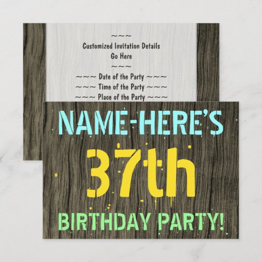 Faux Hood, Tekstverf, 37th Birthday + Naam Kaart (Voorkant / Achterkant)