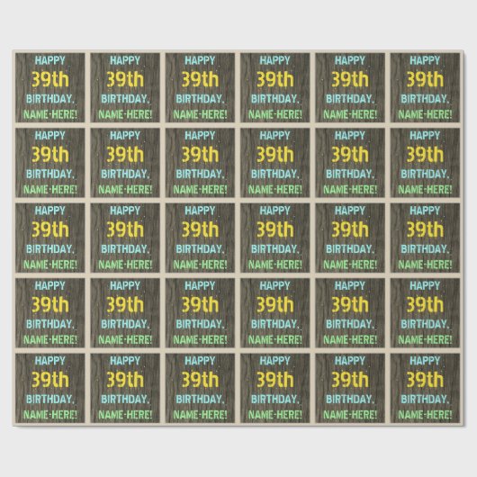 Faux Hood, Tekstverf, 39th Birthday + Naam Cadeaupapier (Vlak)