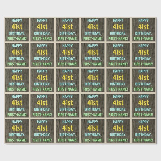 Faux Hood, Tekstverf, 41st Birthday + Naam Cadeaupapier (Vlak)