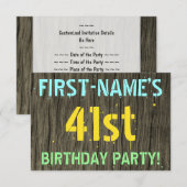 Faux Hood, Tekstverf, 41st Birthday + Naam Kaart (Voorkant / Achterkant)