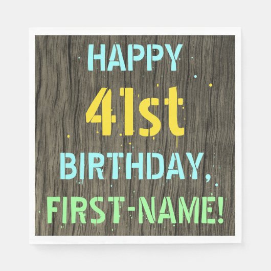 Faux Hood, Tekstverf, 41st Birthday + Naam Servet (Voorkant)