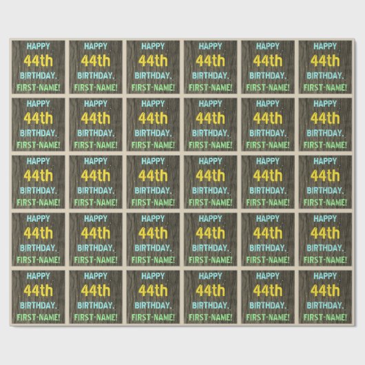 Faux Hood, Tekstverf, 44th Birthday + Naam Cadeaupapier (Vlak)