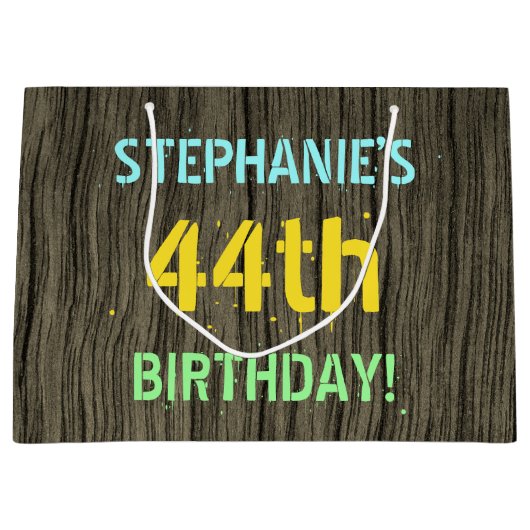Faux Hood, Tekstverf, 44th Birthday + Naam Groot Cadeauzakje (Voorkant)
