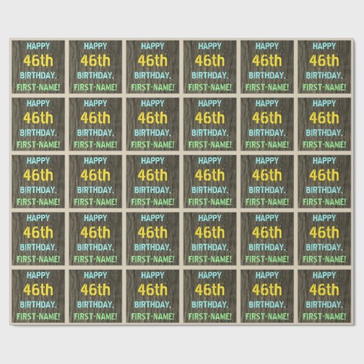 Faux Hood, Tekstverf, 46th Birthday + Naam Cadeaupapier (Vlak)