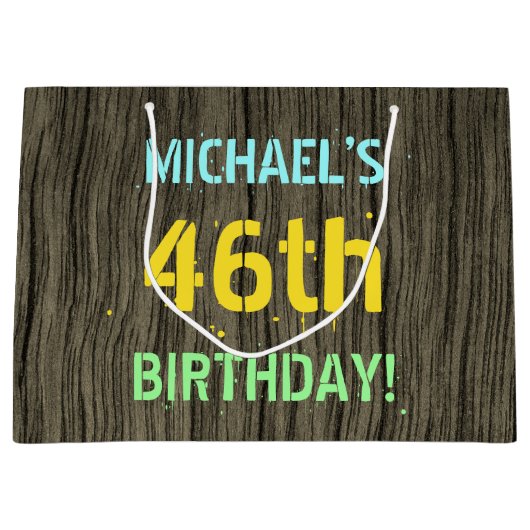 Faux Hood, Tekstverf, 46th Birthday + Naam Groot Cadeauzakje (Voorkant)