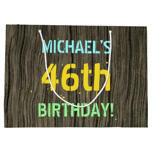 Faux Hood, Tekstverf, 46th Birthday + Naam Groot Cadeauzakje (Achterkant)