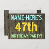 Faux Hood, Tekstverf, 47th Birthday + Naam Kaart (Voorkant / Achterkant)