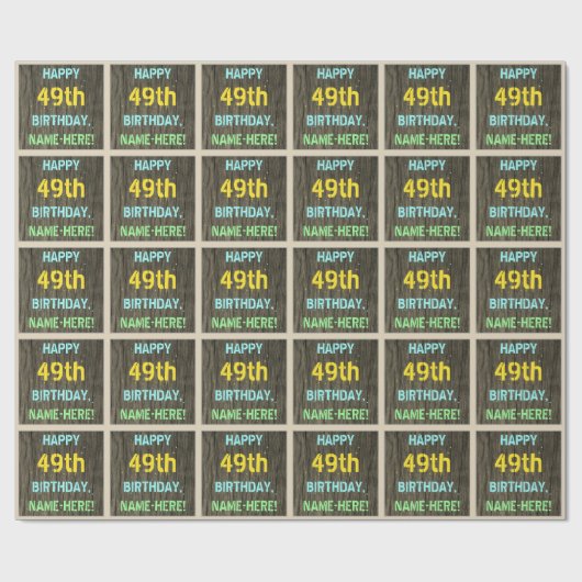 Faux Hood, Tekstverf, 49th Birthday + Naam Cadeaupapier (Vlak)