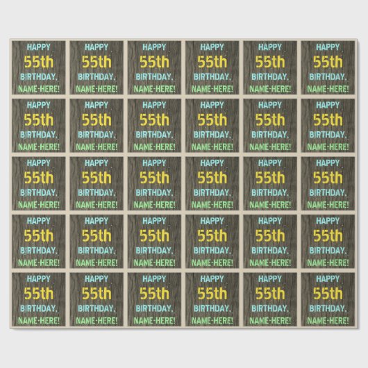 Faux Hood, Tekstverf, 55th Birthday + Naam Cadeaupapier (Vlak)