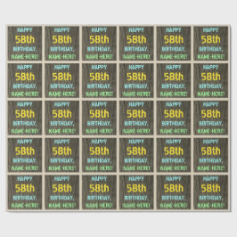 Faux Hood, Tekstverf, 58th Birthday + Naam Cadeaupapier