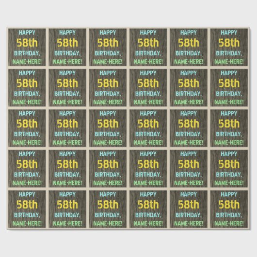 Faux Hood, Tekstverf, 58th Birthday + Naam Cadeaupapier (Vlak)