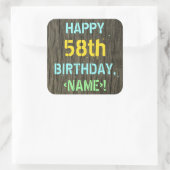 Faux Hood, Tekstverf, 58th Birthday + Naam Vierkante Sticker (Tas)