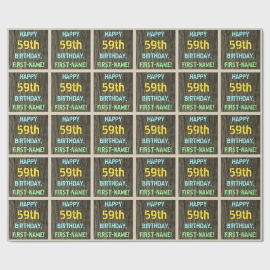 Faux Hood, Tekstverf, 59th Birthday + Naam Cadeaupapier (Vlak)
