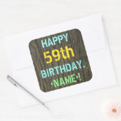 Faux Hood, Tekstverf, 59th Birthday + Naam Vierkante Sticker (Envelop)