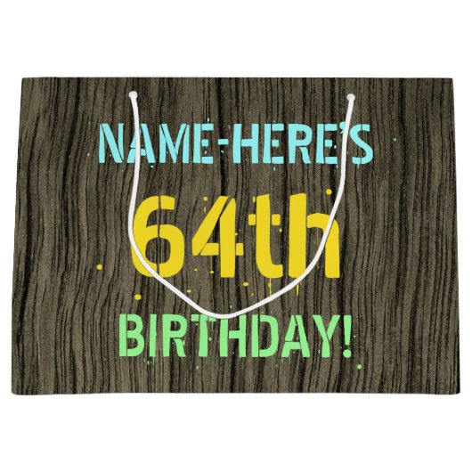 Faux Hood, Tekstverf, 64th Birthday + Naam Groot Cadeauzakje (Voorkant)