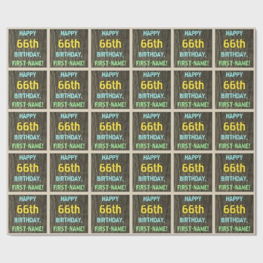 Faux Hood, Tekstverf, 66th Birthday + Naam Cadeaupapier (Vlak)