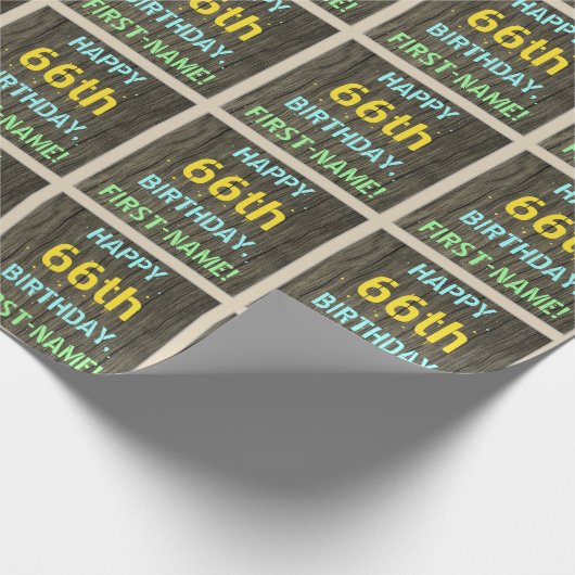 Faux Hood, Tekstverf, 66th Birthday + Naam Cadeaupapier (Hoek)