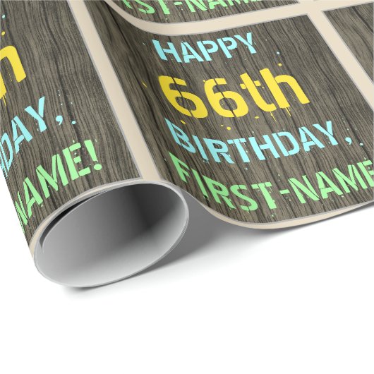 Faux Hood, Tekstverf, 66th Birthday + Naam Cadeaupapier (Rol Hoek)