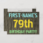 Faux Hood, Tekstverf, 79th Birthday + Naam Kaart (Voorkant / Achterkant)