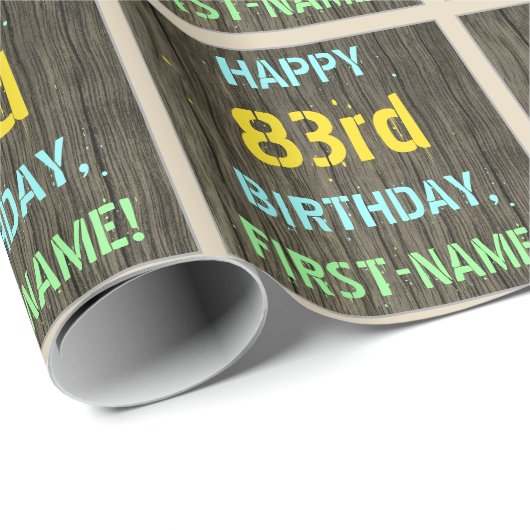 Faux Hood, Tekstverf, 83rd Birthday + Naam Cadeaupapier (Rol Hoek)