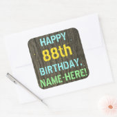 Faux Hood, Tekstverf, 88th Birthday + Naam Vierkante Sticker (Envelop)