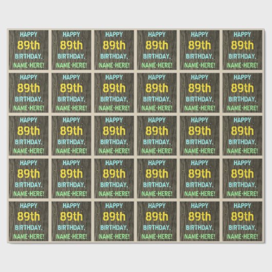 Faux Hood, Tekstverf, 89th Birthday + Naam Cadeaupapier (Vlak)