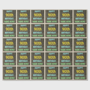 Faux Hood, Tekstverf, 90th Birthday + Naam Cadeaupapier